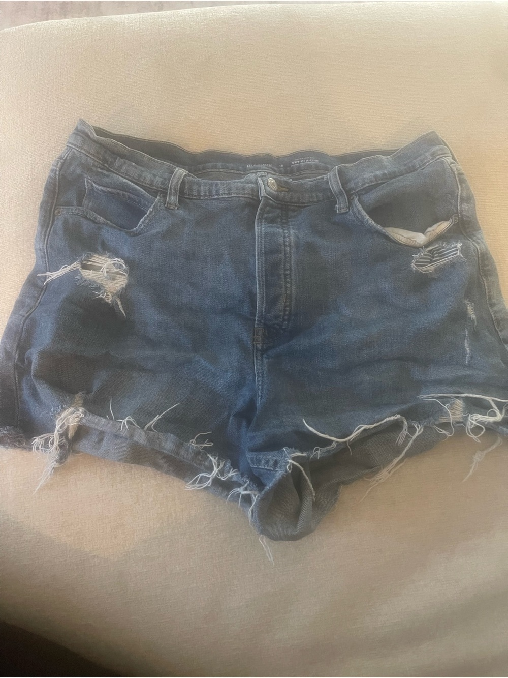 Old Navy Distressed High-Rise Denim Shorts - Dark Blue